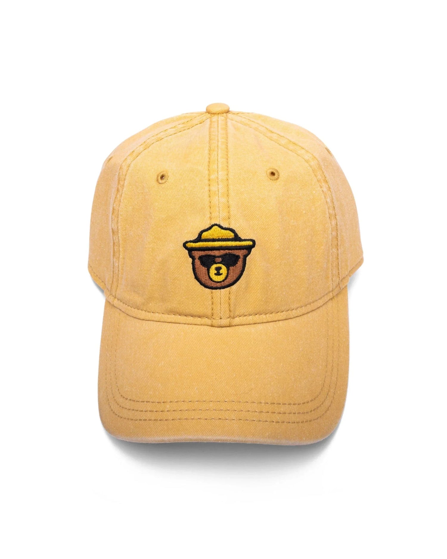 Mustard Wildbear Dad Hat - unstructured cotton cap with bear design