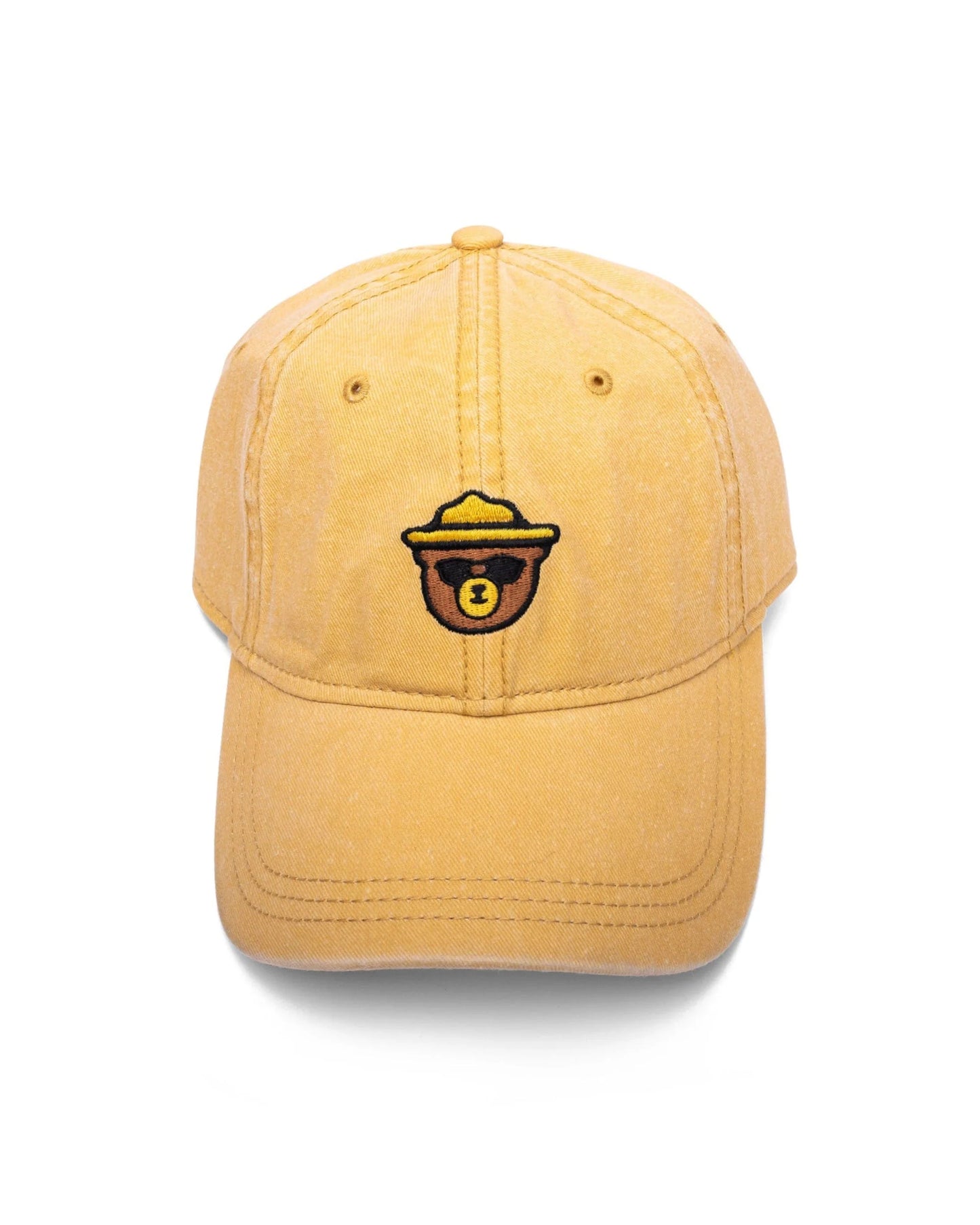 Mustard Wildbear Dad Hat - unstructured cotton cap with bear design